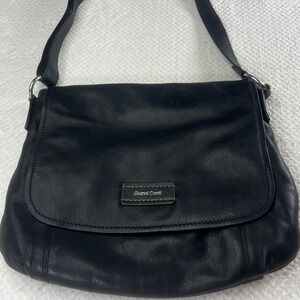 Gianni Conti Black Leather Shoulder Bag Crossbody Purse Flap Handbag